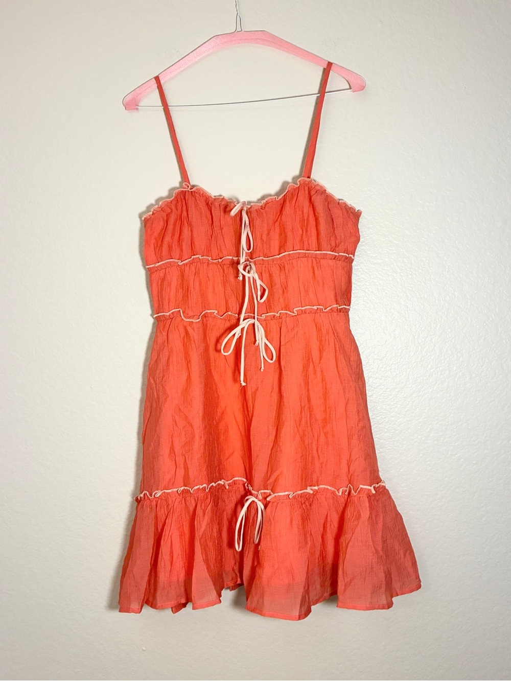 Sky to Moon Babydoll Fairycore Summer Coral Ruffle Tie-Front Sundress Y2K
